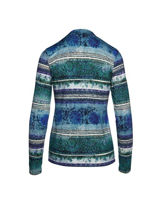 Conquista Blue Print Faux Wrap Jersey Top