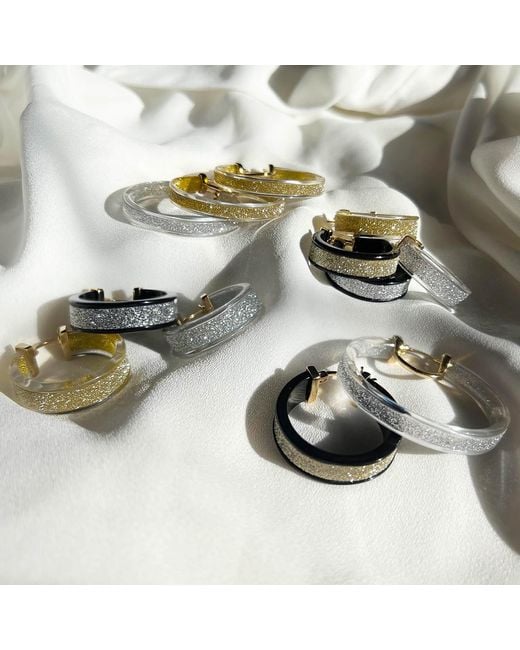Gold & Honey Black & Silver Wide Glitter Hoops
