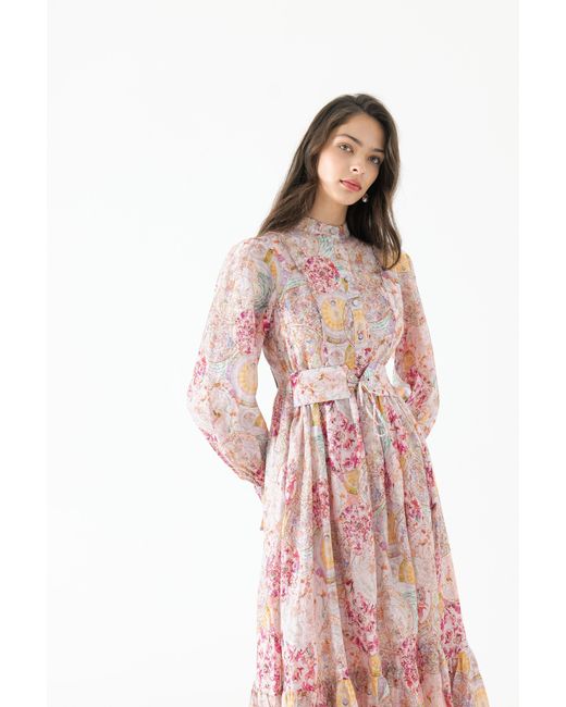 We Are Kindred Pink Aurora Silk Belt Long Dress