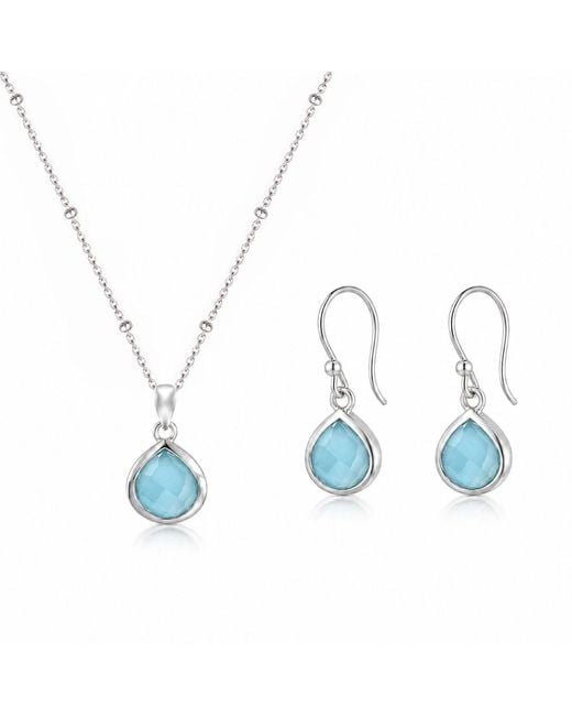 The Jewellery Store London Blue Pear-Shaped Aqua Chalcedony Jewellery Set