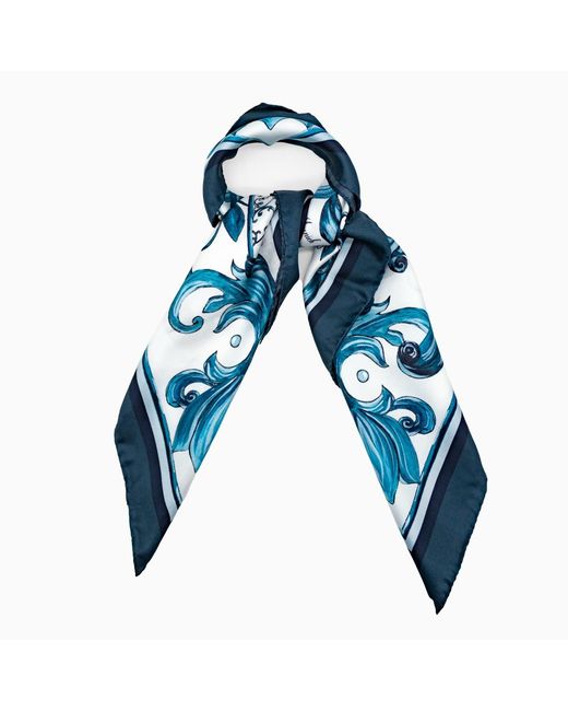 Lamberty Munich Blue Neutrals Majolica Italian Mulberry Silk Scarf
