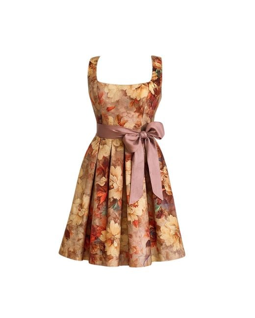 Richa Sharma Brown Neutrals Handcrafted Floral Silk Tunic Dress