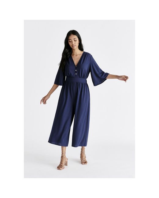 Paisie Blue V-Neck Culotte Jumpsuit