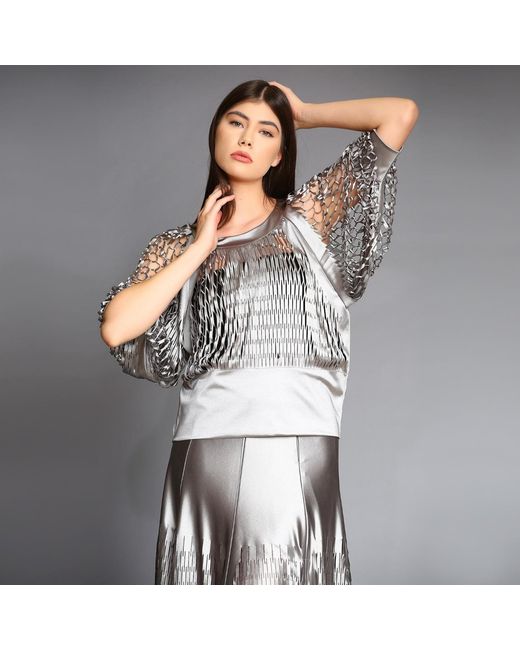 Silvia Serban Gray Laser Cut Blouse