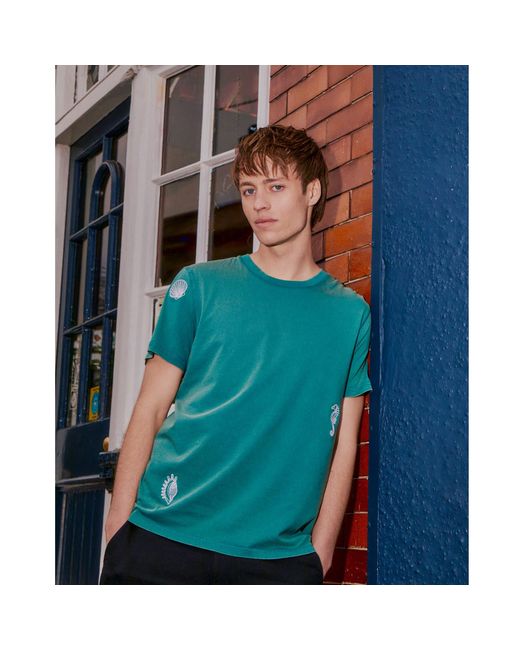 INGMARSON Blue Shell Embroidered Organic Cotton T-Shirt for men