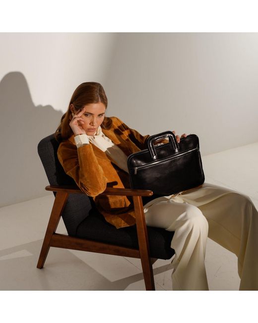 Time Resistance Black Leather Briefcase Laptop Bag