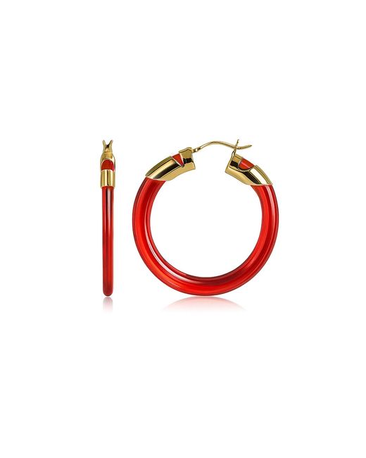 Gold & Honey Red Ruby Classic Flat Lucite Birthstone Hoop Earrings