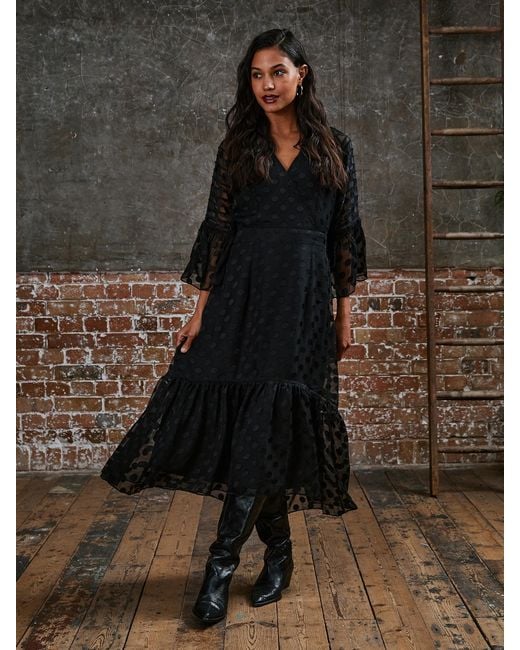 Rose & Nancy Black Ivy Polka Dot Midi Dress