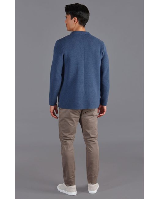 Paul James Knitwear Blue Cotton Deconstructed Knitted Gabriel Blazer for men