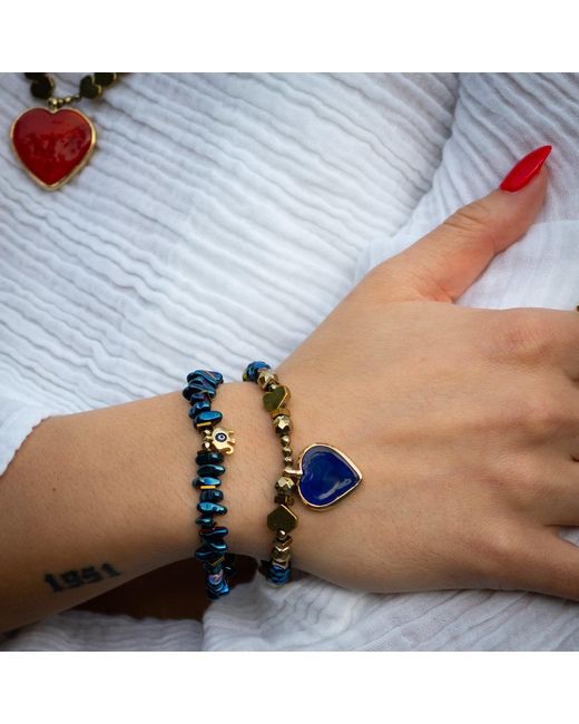 Ebru Jewelry Blue Heart & Luck Murano & Elephant Charm Bracelet Set