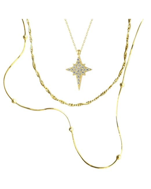 Spero London Metallic Necklace Layering Set Beaded Twisted And Northern Starburst Star