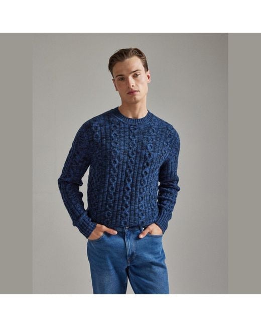 Salts Cashmere Blue Space Dyed Cable Crew Neck Sweater