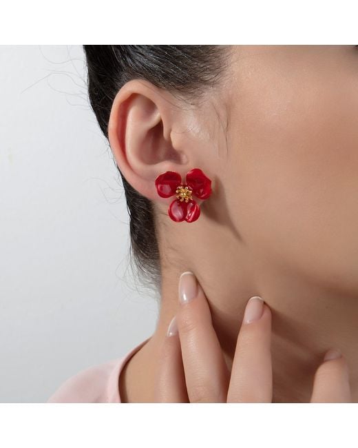 Milou Jewelry Red Bloom Flower Earrings