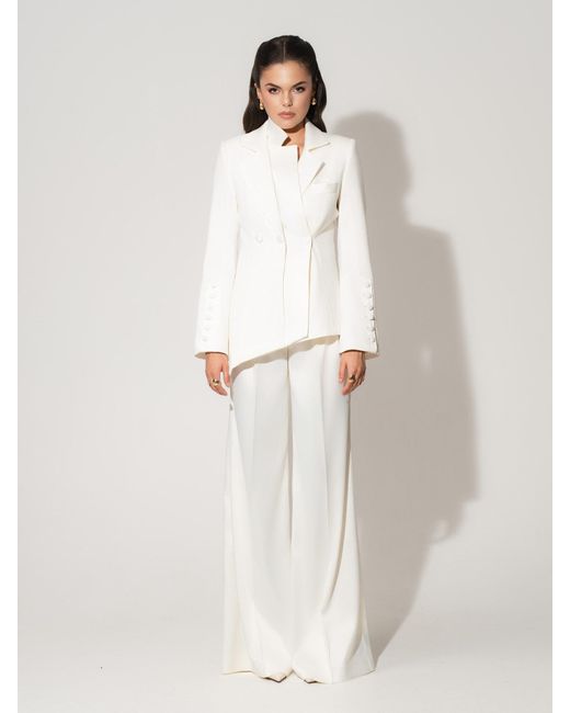 Tia Dorraine White Modern Power Tailored Asymmetric Suit – Pearl