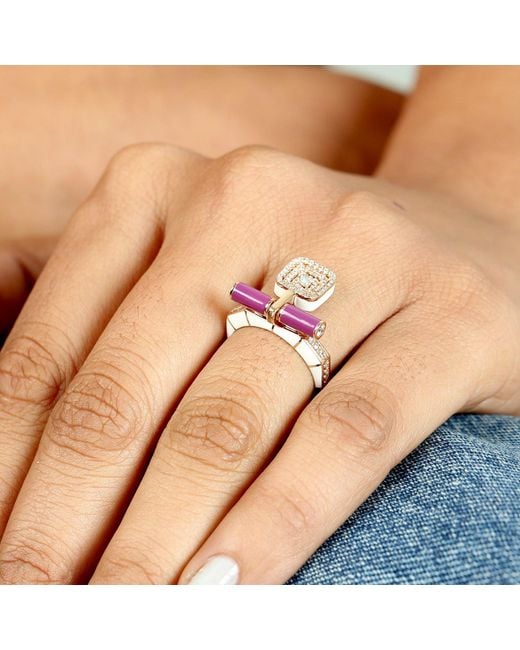 Artisan Multicolor Natural Diamond & Enamel Geometric Statement Ring