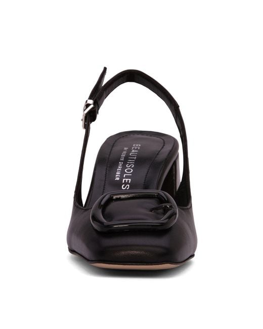 Beautiisoles by Robyn Shreiber Made in Italy Black Duchess Leather Pump Comfortable Dressy Work Valentine Evening Low Block Heel Sandal