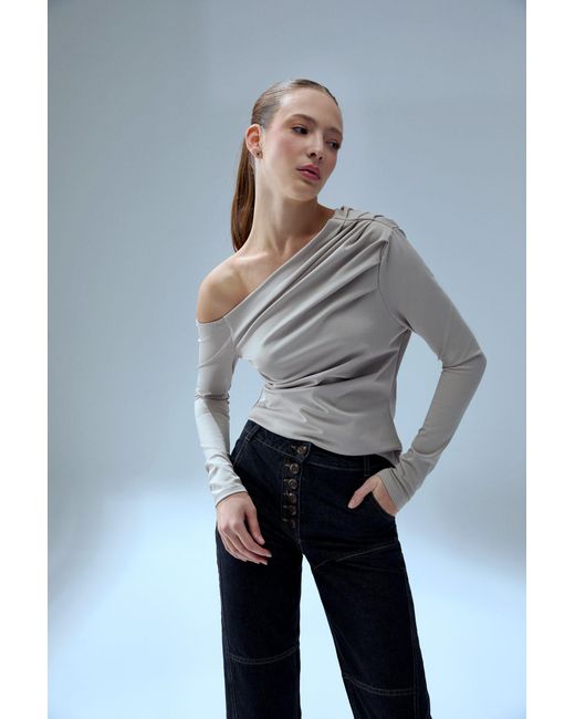 Pcfg White Neutrals Your Itch Draped Long Sleeve Top