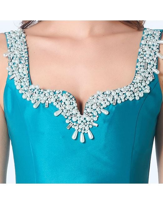 Smart and Joy Blue Embellished Sweetheart Taffeta Cocktail Dress