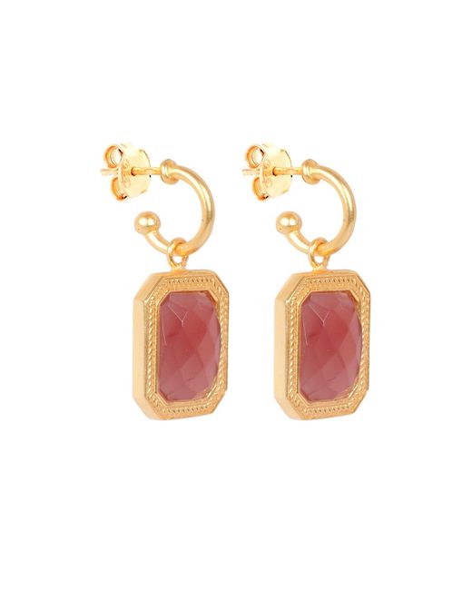 Lila Rasa Pink Rectangular Amber Crystal Hoops