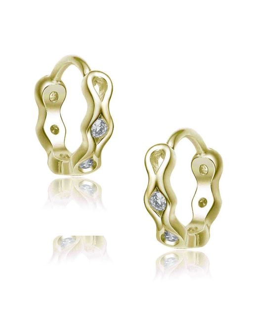 Genevive Jewelry Metallic Lovely Sterling Plated Cubic Zirconia Small Round Hoop Earrings