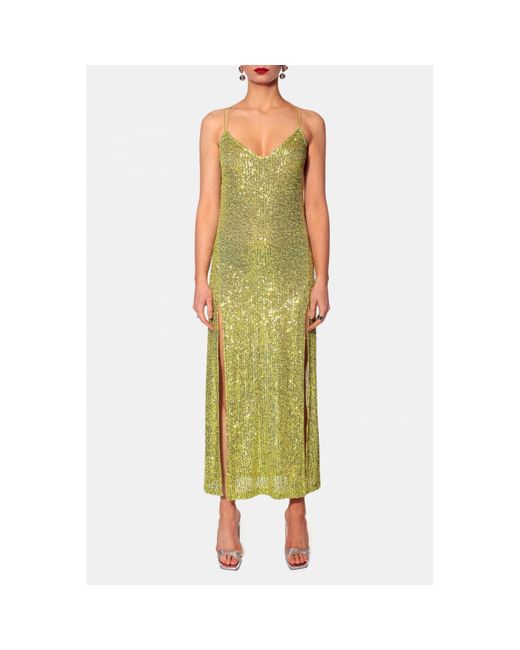 AGGI by HALEWSKI Green Eliza Lemon Sparkle Midi Sequin Sleeveless Dress