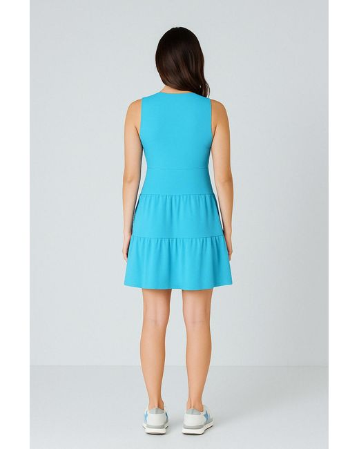 Conquista Blue Aqua Sleeveless V-Neck Jersey Dress – Loose Fit, Knee-Length