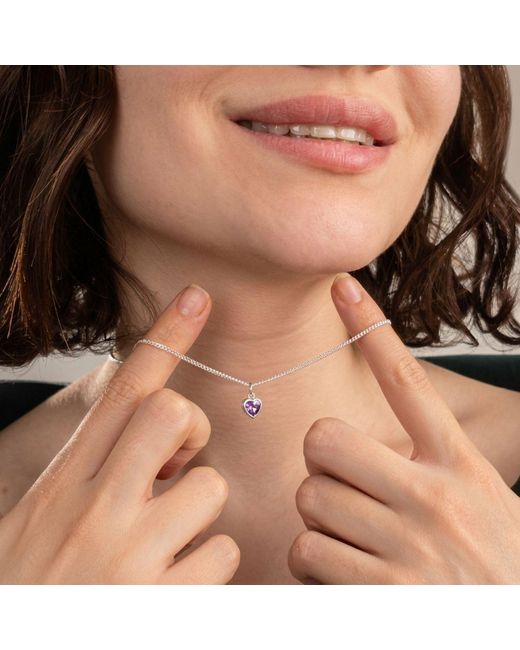 Harfi Metallic Mini Heart Amethyst February Birthstone Necklace