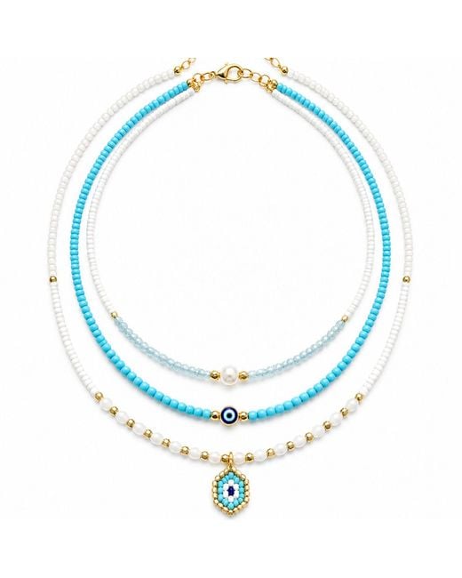 Nuvv Collection Blue Evil Eye Beaded Necklace