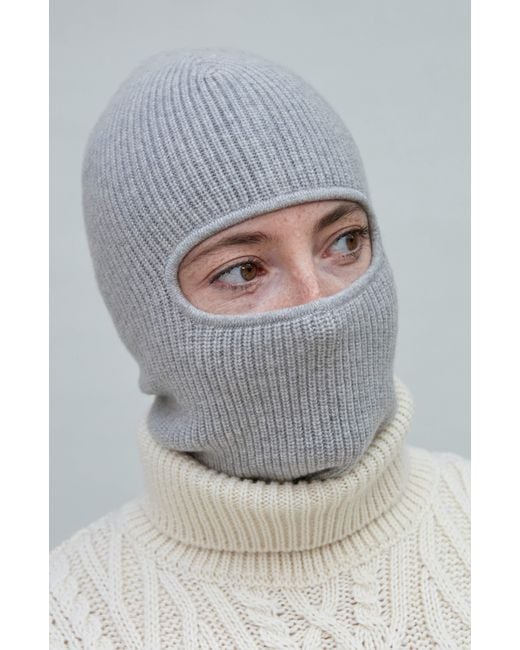 Paul James Knitwear Gray Merino Cashmere Aurelius Fisherman Rib Balaclava