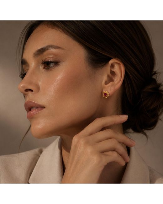 Unaloe Metallic Ruby Floral Lobe Earrings Plated – Luxury Jewelry For