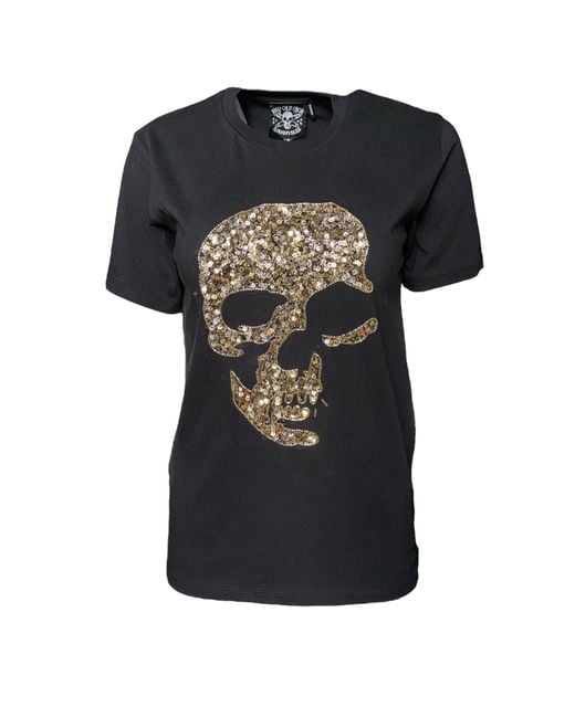Any Old Iron Black Golden Shadow Skull Beaded T-Shirt