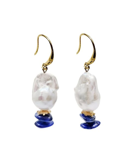 Farra White Elegant Baroque Pearl With Kyanite Earrings