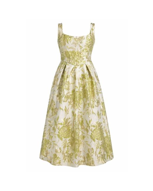 Girl In Mind Yellow Camelia Sweetheart Neckline Midi Dress Floral