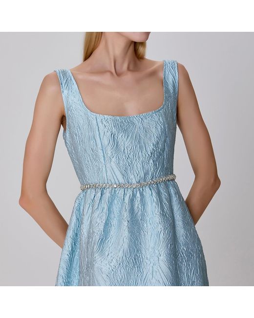 Smart and Joy Blue Fit-And-Flare Textured Jacquard Dress