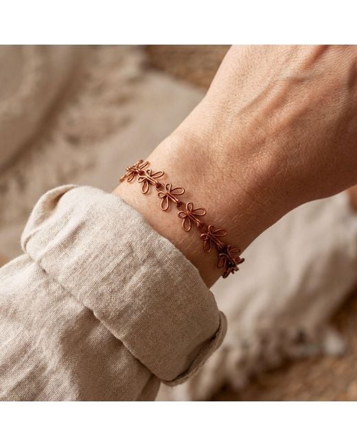 Anatoliacraft Red Solid Copper Butterfly Motif Link Bracelet for men