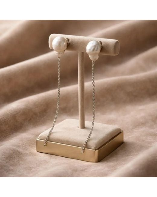 Silver Moon Natural Baroque Pearl Chain Sterling Earrings