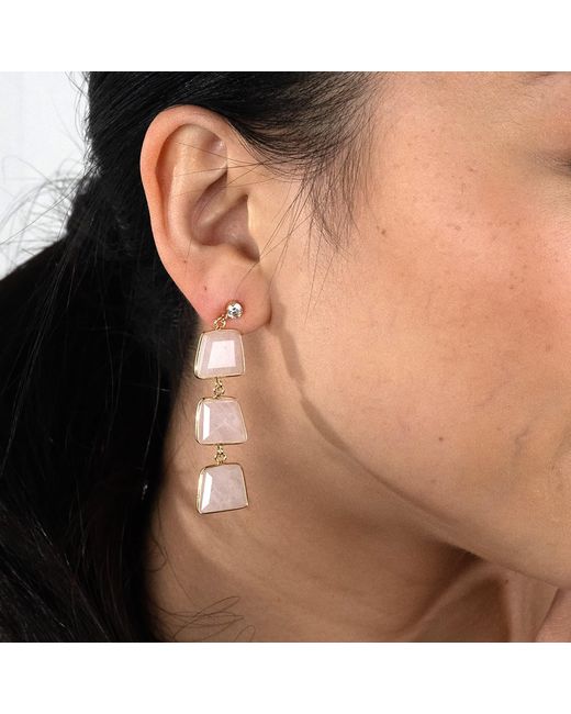Rare Matters Jewelry Metallic Prism Ladder Rose Quartz Triple Drop Earrings