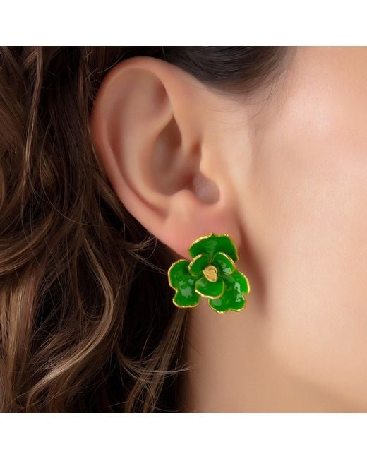 Milou Jewelry Green Rose Flower Earrings
