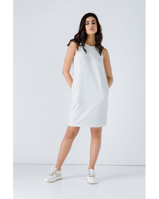 Conquista White Neutrals Textured Striped Sleeveless Sack Dress