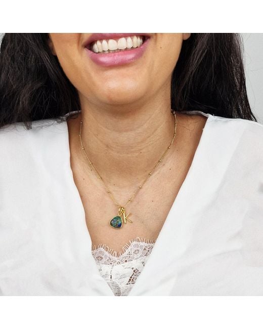 Harfi Metallic Vermeil Azurite & Malachite Initial Pendant Charm Necklace