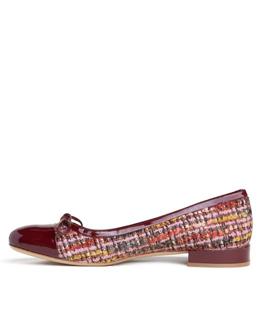 Beautiisoles by Robyn Shreiber Made in Italy Red Beatrice Burgundy Linen & Patent Leather Ballerina