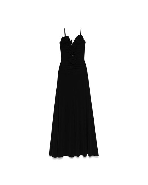 Nissa Black Floral-Applique Jersey Midi Dress