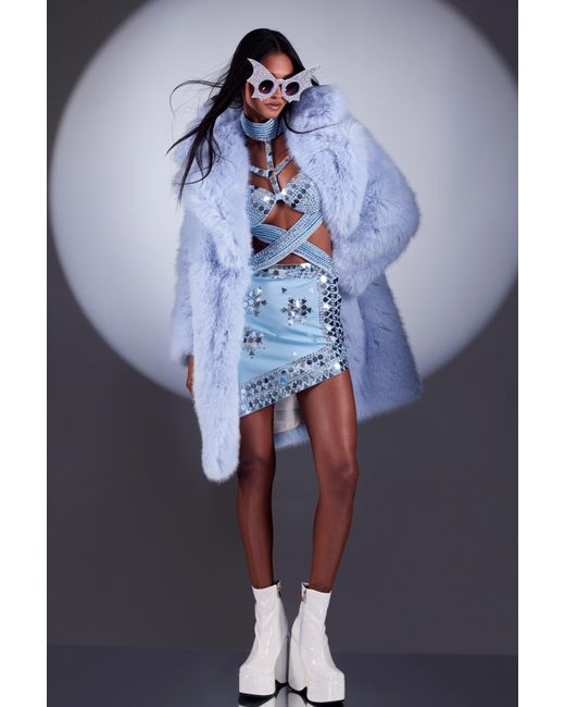 Harmonia Ny Powder Faux Fox Fur Coat By Dani Watanabe in Blue | Lyst
