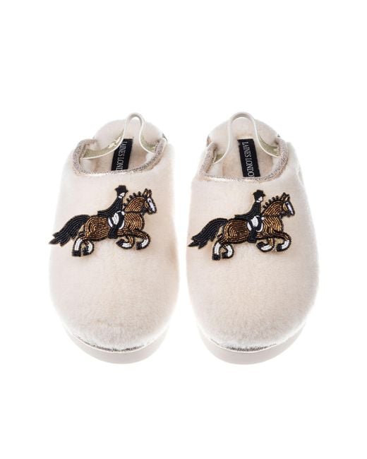 Laines London Multicolor Neutrals Flatform Cloud Slippers With Dressage Horse Brooches