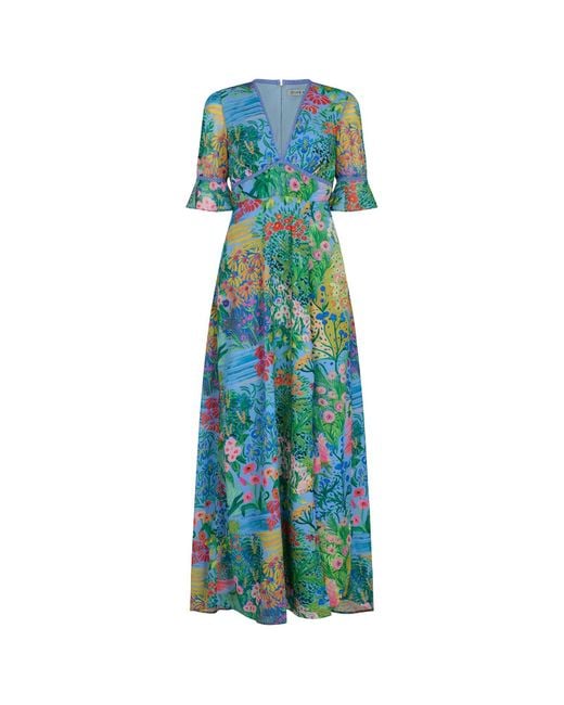 Hope & Ivy Blue The Hazel Frill Sleeve Thigh Split Open Back Maxi Dress