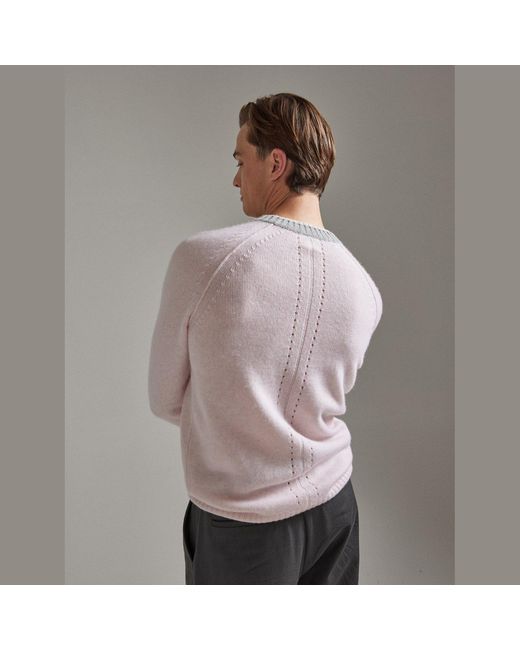Salts Cashmere Pink Double Neck Trim Crew Neck Sweater