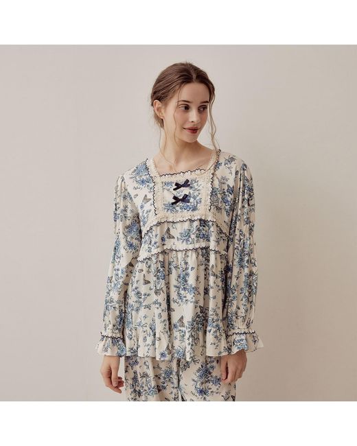 Luna Luz Blue Jardin Modal-Cotton Square-Neck Pajama Set