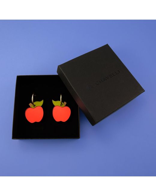 By Chavelli Red Apple Dangly Hoop Earrings