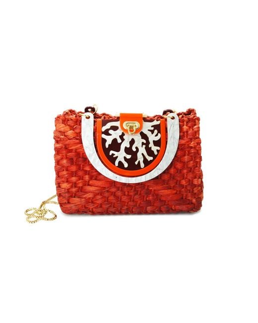 Gissa Bicalho Red Acrylic Handmade Bag Straw And Coral