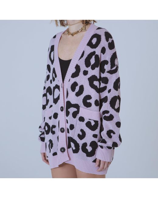 SVETA Milano Black Georgia/ Leopard-Jacquard Long Cardigan